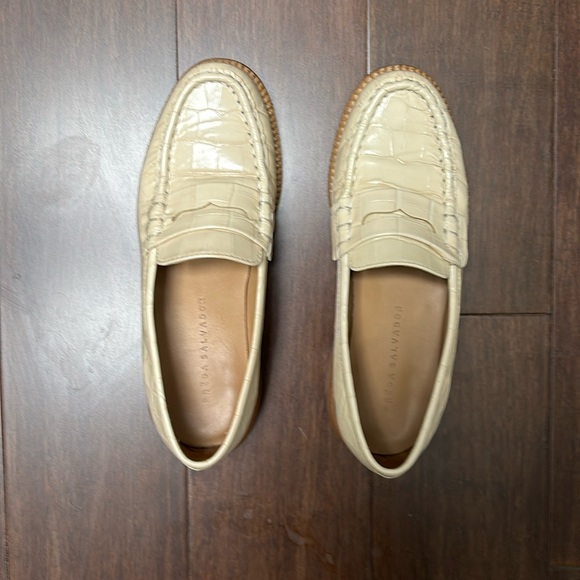 Freda Salvador Elba Penny Loafers in Sand Embossed Croc - Picture 2 of 16
